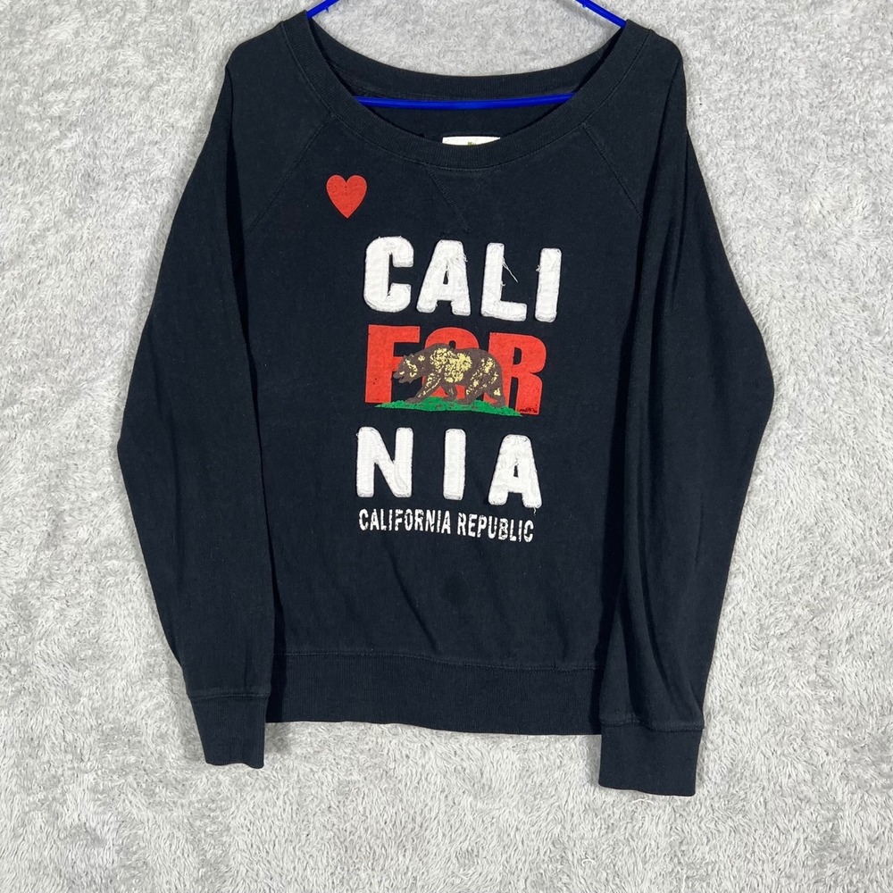 Green Sleeved California Republic Bear Sweatshirt Black Raglan Large T431